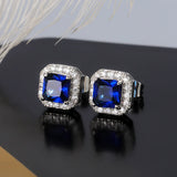 Vintage Silver Green Zircon Stud Earrings Wedding Jewelry