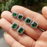 Vintage Silver Green Zircon Stud Earrings Wedding Jewelry