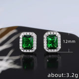 Vintage Silver Green Zircon Stud Earrings Wedding Jewelry