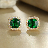 Green Crystal Stud Earrings Classic Vintage Small Earrings Women