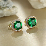 Green Crystal Stud Earrings Classic Vintage Small Earrings Women