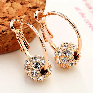 Female Rainbow Crystal Stone Earrings Rose Silver Clip Earrings