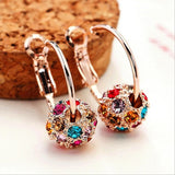 Female Rainbow Crystal Stone Earrings Rose Silver Clip Earrings