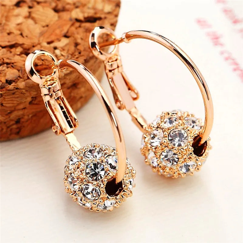 Female Rainbow Crystal Stone Earrings Rose Silver Clip Earrings