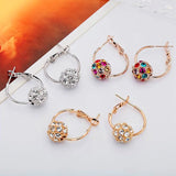 Female Rainbow Crystal Stone Earrings Rose Silver Clip Earrings