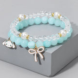 Natural Stone Pearl Bracelets Set Rabbit Bow Charm Bracelet