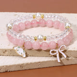 Natural Stone Pearl Bracelets Set Rabbit Bow Charm Bracelet