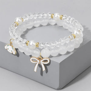 Natural Stone Pearl Bracelets Set Rabbit Bow Charm Bracelet