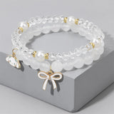 Natural Stone Pearl Bracelets Set Rabbit Bow Charm Bracelet