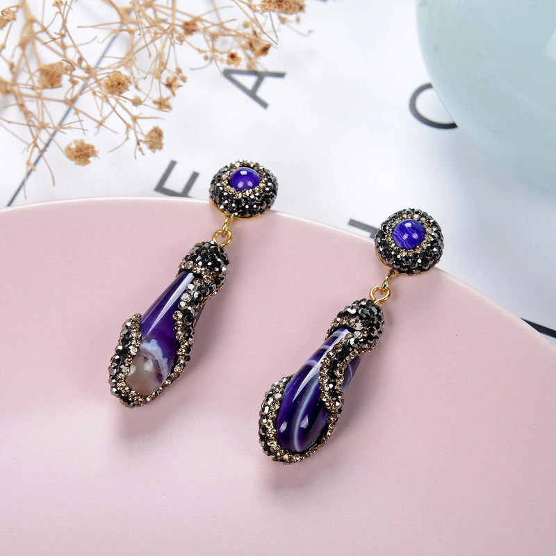 Natural Stone Water Drop Earrings Wedding Jewelry Multicolor Stone Earrings