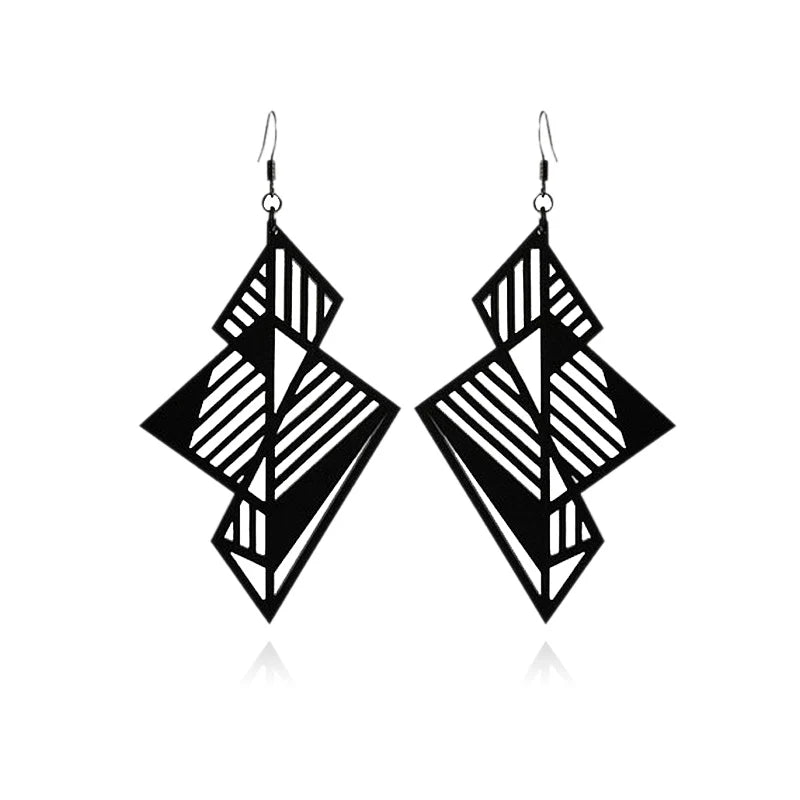 Vintage Stereoscopic Geometric Earrings Hollow Out Acrylic Long Earrings