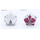 Purple Orchid Charm Bead for Bracelets, Sterling Silver Jewelry