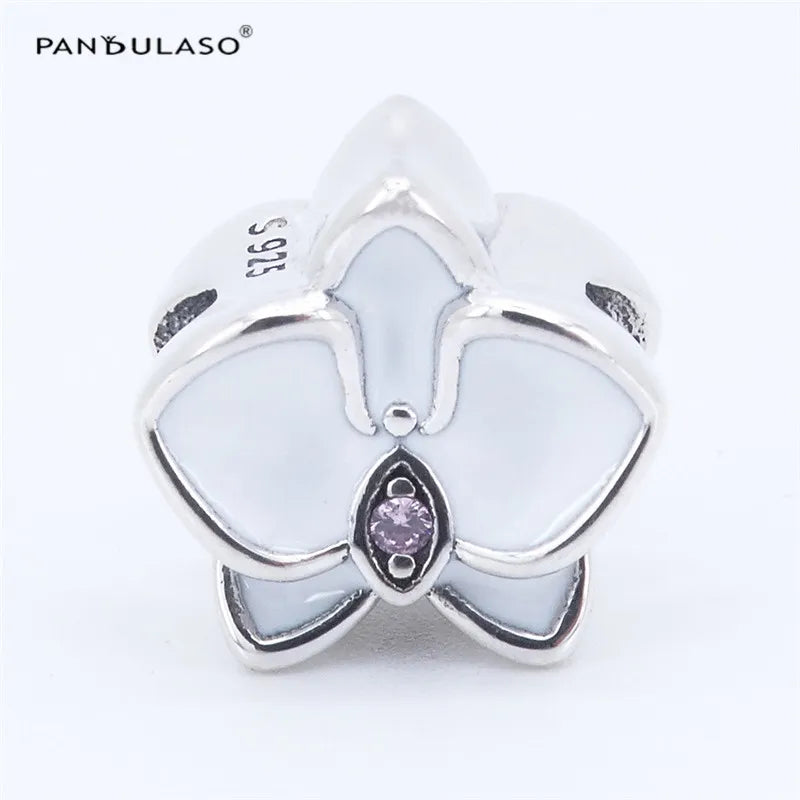 Purple Orchid Charm Bead for Bracelets, Sterling Silver Jewelry