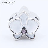 Purple Orchid Charm Bead for Bracelets, Sterling Silver Jewelry