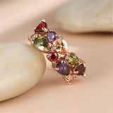 Female Rainbow Crystal Stone Ring Rose Charm Flower Engagement Rings For Women