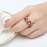 Female Rainbow Crystal Stone Ring Rose Charm Flower Engagement Rings For Women