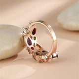 Female Rainbow Crystal Stone Ring Rose Charm Flower Engagement Rings For Women