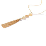 Women's Round Geometric Tassel Pendant Necklace Long Triple Chain