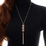 Women's Round Geometric Tassel Pendant Necklace Long Triple Chain