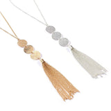 Women's Round Geometric Tassel Pendant Necklace Long Triple Chain