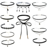 Female Sexy Choker Necklaces Set Gothic Tattoo Lace Leather Velvet Neck