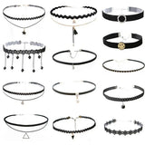 Female Sexy Choker Necklaces Set Gothic Tattoo Lace Leather Velvet Neck