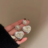 Female Small Fragrance Rhinestones Pearl Love Necklace Earrings Set