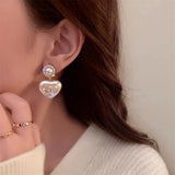 Female Small Fragrance Rhinestones Pearl Love Necklace Earrings Set