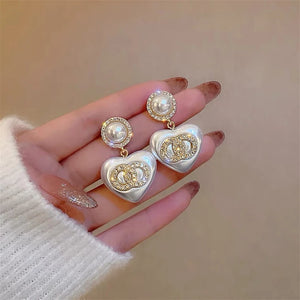 Female Small Fragrance Rhinestones Pearl Love Necklace Earrings Set