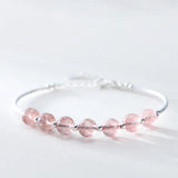 Sterling Silver Strawberry Quartz Pink Crystal Bead Bracelet