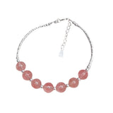 Sterling Silver Strawberry Quartz Pink Crystal Bead Bracelet