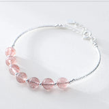 Sterling Silver Strawberry Quartz Pink Crystal Bead Bracelet