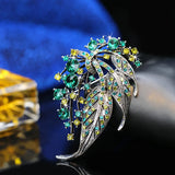 Vintage Rainbow Crystal Flower Brooch Silver Rhinestone Alloy Pin
