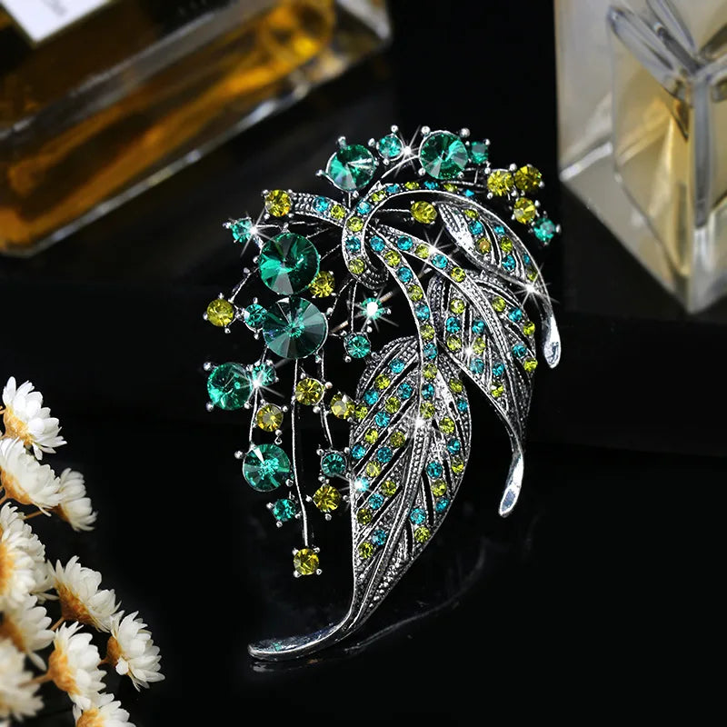 Vintage Rainbow Crystal Flower Brooch Silver Rhinestone Alloy Pin