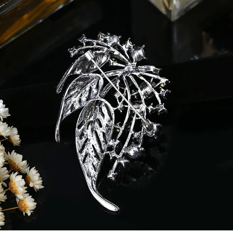Vintage Rainbow Crystal Flower Brooch Silver Rhinestone Alloy Pin