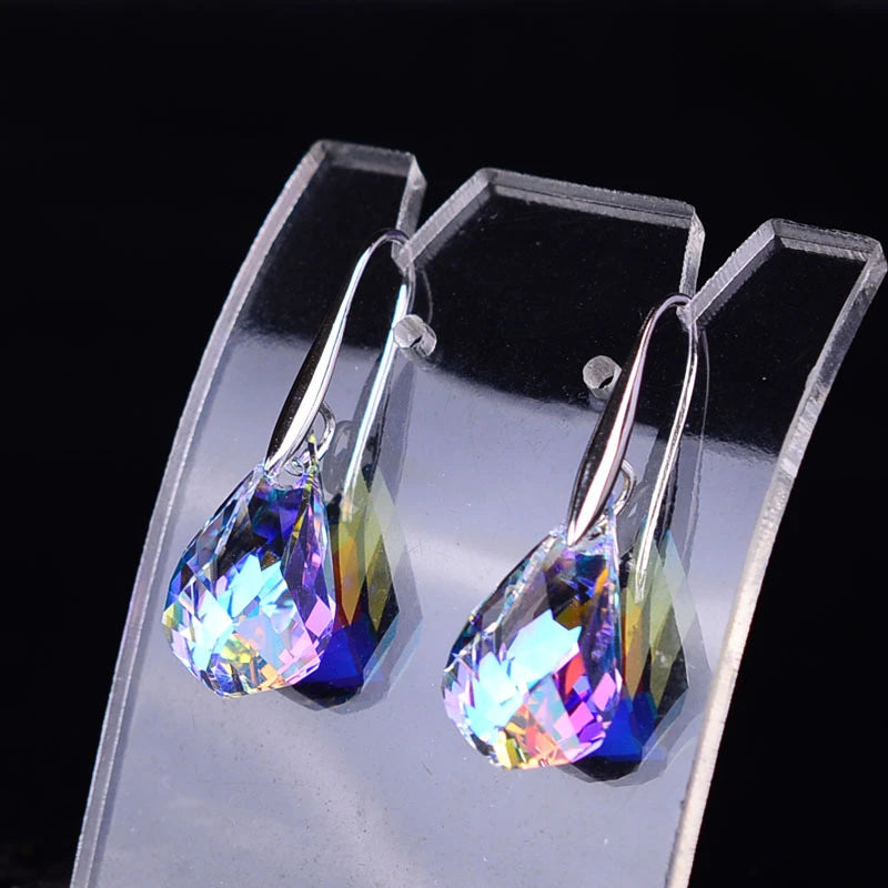 Vintage Silver Zircon Dangle Earrings for Women