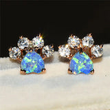 Opal Stone Stud Earrings Silver Wedding Jewelry Boho