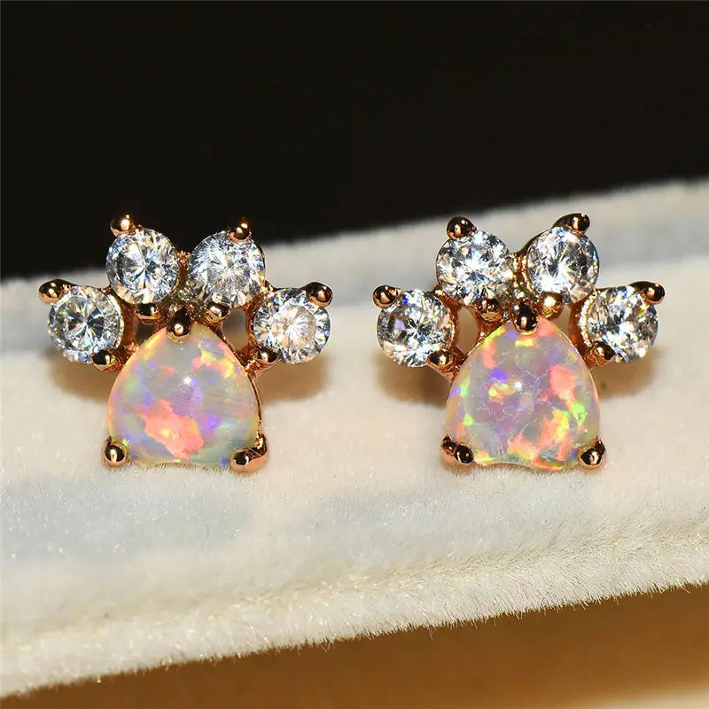 Opal Stone Stud Earrings Silver Wedding Jewelry Boho
