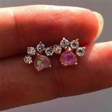 Opal Stone Stud Earrings Silver Wedding Jewelry Boho