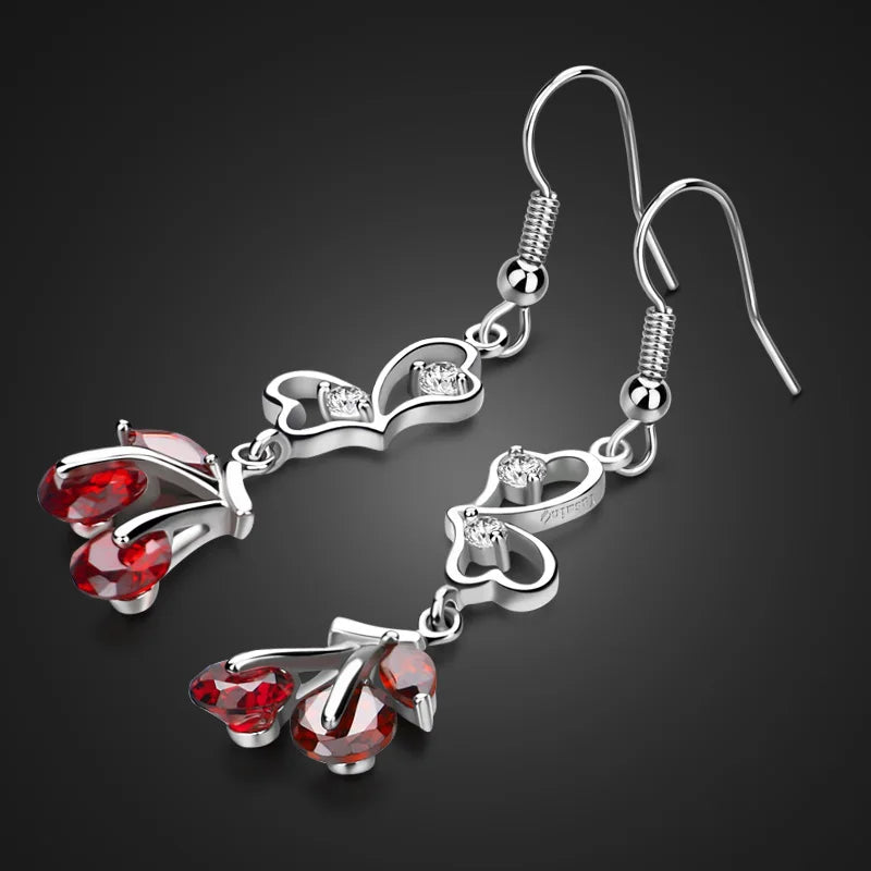 925 Sterling Silver Red Zircon Earring Charm Pendant