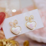 Feminia Pave Bowknot Heart Earring 14K Real Anti-allergy Stud Earrings