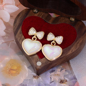 Feminia Pave Bowknot Heart Earring 14K Real Anti-allergy Stud Earrings