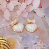Feminia Pave Bowknot Heart Earring 14K Real Anti-allergy Stud Earrings