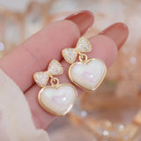 Feminia Pave Bowknot Heart Earring 14K Real Anti-allergy Stud Earrings