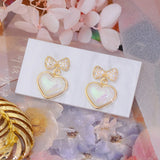 Feminia Pave Bowknot Heart Earring 14K Real Anti-allergy Stud Earrings