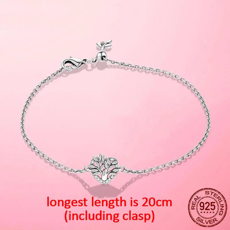 925 Silver Heart Family Tree Bracelet for Women