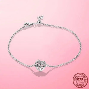 925 Silver Heart Family Tree Bracelet for Women