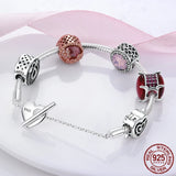 925 Silver Heart T-Bar Snake Chain Bracelet for Women