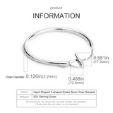 925 Silver Heart T-Bar Snake Chain Bracelet for Women