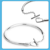 925 Silver Heart T-Bar Snake Chain Bracelet for Women